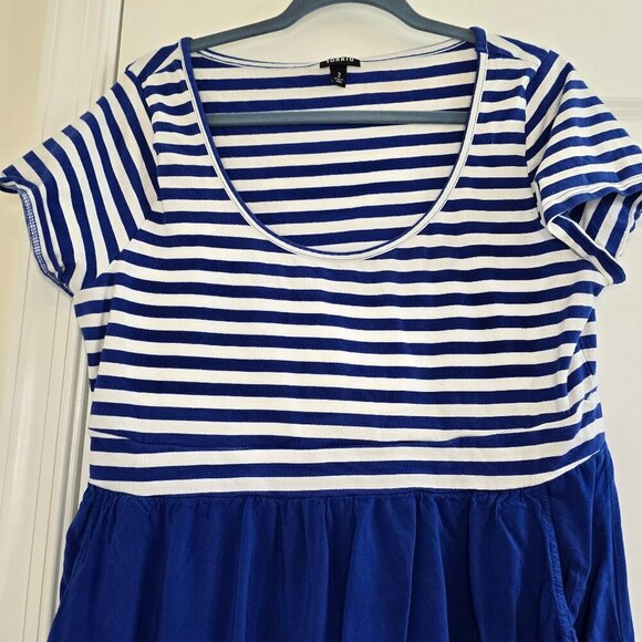 Torrid Striped Knit-To-Woven Skater Dress - Blue and White Stripes - Picture 3 of 7